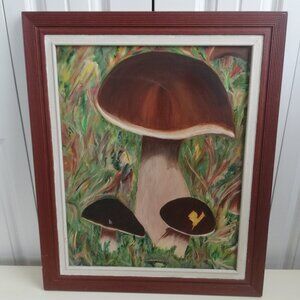 Vintage 1999 Mushroom Signed Wall Art Arcylic Painting 20 x 24"